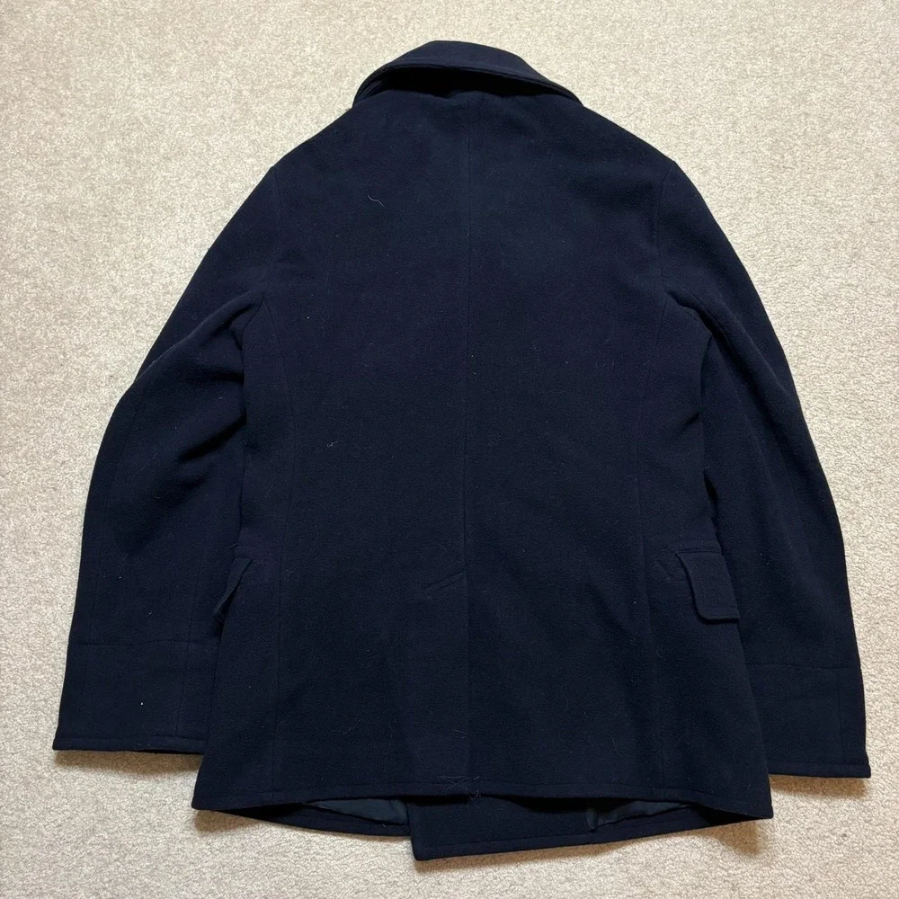 Belstaff Pea Coat Mens 38 Navy Wool Double Breasted Lined Classic Winter‎